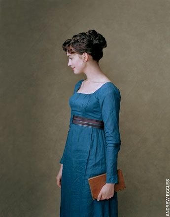 The dress that Ann Hathaway is wearing in 'Becoming Jane' (2007) is furnished with a chocolate and blue silk ribbon woven at the Silk Mill Becoming Jane, Jane Austin, Prairie Dress, Vintage Linen, Jane Austen, Austin, Collar, Square, Wall