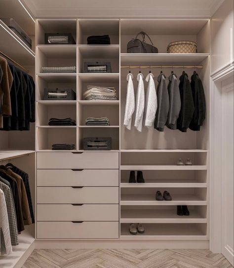 Modern Farmhouse Walk In Closet, Built In Makeup Vanity In Closet, Closet Color Ideas, Mini Walk In Closet, Closet Designs Ideas, Small Walk In Closet Ideas Layout, Walk In Closet Design Ideas, Small Closet Design, Master Closet Design