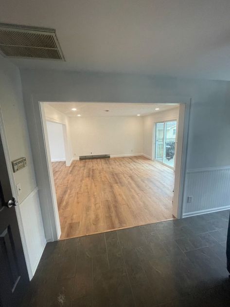 Open up a room by removing a load-bearing wall - #homeimprovement #aplustoledo #renovation Removing Load Bearing Wall, Interior Remodeling, Load Bearing Wall, Back At It Again, Interior Remodel, Open Up, Tile Floor, Fireplace, Home Improvement