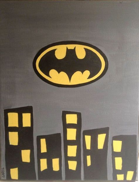 Batman City View by Artsystroke on Etsy Batman Parking Spot Painting, Batman Senior Parking Spot, Batman Parking Spot, Batman Painting Easy, Games Painting, Batman City, Parking Lot Painting, Batman Art Drawing, Batman Painting