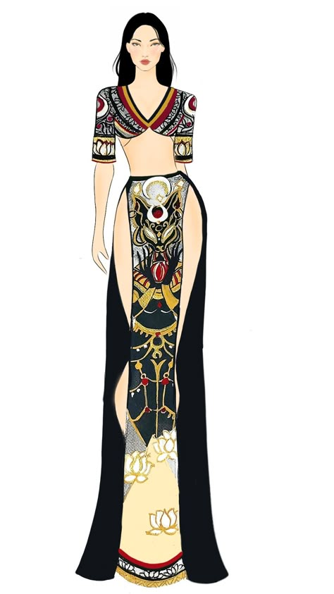 Egyptian Goddess Clothing, Fashion Illustration Traditional Wear, Egyptian Dress Drawing, Modern Indian Illustration, Egyptian Fashion Design, Egypt Fashion Illustration, Indian Traditional Dresses Drawing, Egyptian Traditional Dress, Indian Wear Fashion Illustration