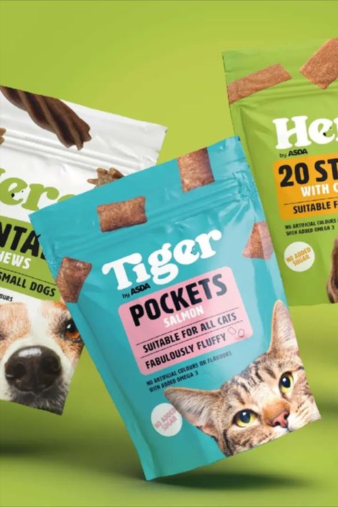 A Playful and Modern Design for Asda’s Pet Food | Pet food packaging, Food animals, Food packaging design #Animal_Food_Packaging_Design #Pet_Snack_Packaging #Pet_Treats_Packaging #Dog_Food_Design Animal Food Packaging Design, Pet Product Packaging, Pet Treats Packaging, Pet Food Design, Cat Food Design, Pet Packaging Design, Cat Food Packaging, Cats Treats, Dog Food Packaging