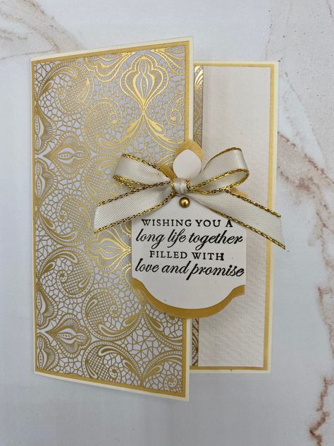 Gorgeous Gold Foil Handmade Wedding Card #etsy #wedding #gold #jcapcards #weddingcard #keepsakewedding Wedding Greeting Cards Handmade, Elegant Cards Handmade, Wedding Cards Handmade Simple, Stampin Up Wedding Cards Ideas, Handmade Wedding Cards Ideas, Cream Color Wedding, Wedding Cards Ideas, Handmade Wedding Cards, Homemade Wedding Cards