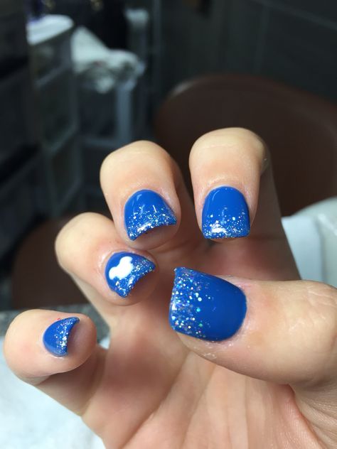 Disney 60th anniversary nails                                                                                                                                                                                 More Disney Powder Dip Nails, Disney Anniversary Nails, Summer Disney Nails 2023, Disney Blue Nails, Disney Sns Nails, Disney Nails Dip Powder, Disney Toes Designs, Disney Nails Blue, Glitter Disney Nails