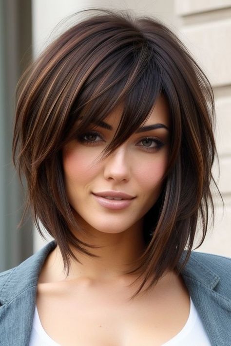 28+ Chic Short Layered Haircuts for Women to Refresh Your Look 24 Layered Bob Haircut For Fine Hair, Short Haircuts To Add Volume, Short Hairstyle Women Easy To Maintain, Shoulder Hair Length Styles, Different Medium Length Haircuts, Short Textured Layered Haircuts, Versatile Short Hairstyles For Women, Brunette Short Bob With Bangs, Shoulder Length Hair With Layers For Fine Hair