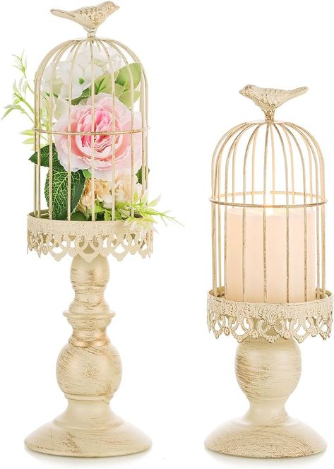 Birdcage Candle Holder, Vintage Candle Stick Holders, Wedding Candle Centerpieces for Tables, Iron Candlestick Holder Home Decor (Birdcage, M+L) : Amazon.ca: Home Candle Stick Holders Wedding, Cage Centerpiece, Bird Cage Candle, Bird Cage Candle Holder, Shabby Chic Candle Holders, Shabby Chic Candle, Cage Decor, Candle Table Centerpieces, White Candle Holders