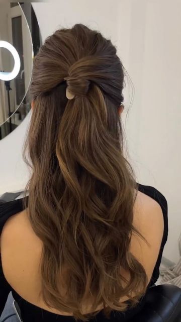 Half Up Half Down Hairstyle Bridesmaid, Slicked Half Up Half Down Ponytail, Ball Hairstyles Half Up Half Down, Blowout Half Up Half Down Hairstyles, Business Half Up Half Down Hair, Bouncy Curls Half Up Half Down, Blowout Curls Half Up Half Down, Half Up Half Down Soft Curls, Half Ponytail Wedding Hair