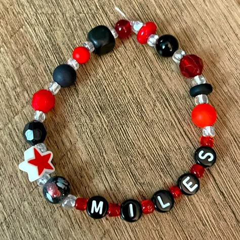 Spider-Verse Bracelet Miles Morales Handmade New Without Tags Always Open To Bundles And Offers! Miles Morales Bracelet, Miles Morales Perler Beads, Marvel Bracelets, Spiderman Bracelet, Lego Necklace, Spiderman Gifts, Miles Spiderman, Swag Pics, Kandi Bracelets