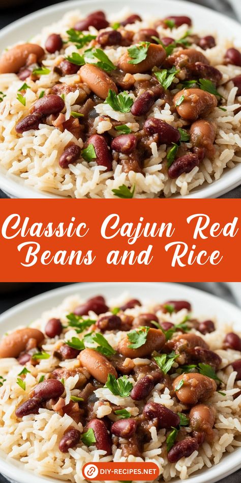 This classic Cajun red beans and rice is a true comfort dish! With tender beans, sausage, and spices, it’s a taste of Louisiana in every bite. Cajun Red Beans And Rice With Sausage, Crockpot Red Beans And Rice Louisiana, Southern Rice And Beans, Cajun Beans And Rice, Red Beans Rice And Sausage, Best Red Beans And Rice Recipe, New Orleans Red Beans And Rice, Red Beans And Rice Recipe Cajun, Red Beans Recipes