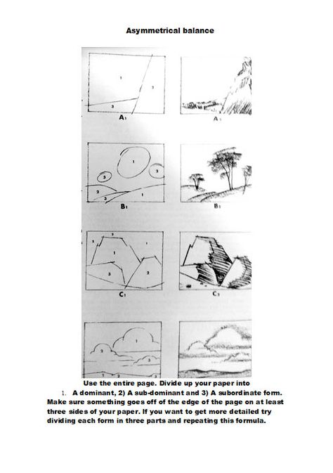 The Helpful Art Teacher: Asymmetrical Balance: Creating dynamic compositions Square Composition Art, Composition Practice, Asymmetrical Composition, Asymmetrical Balance, Estilo Hippy, Art Theory, Elements And Principles, Art Worksheets, Principles Of Art