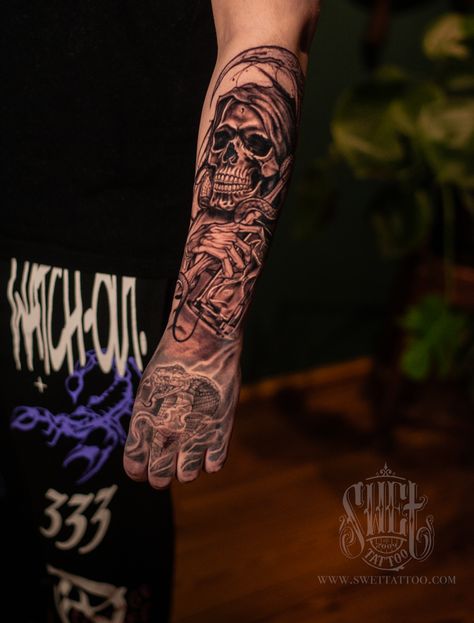 Come visit our tattoo studio, where we strive to provide the best experience for our clients. Our skilled artists can create amazing designs like the skeleton tattoo pictured. Choose us for your next tattoo and let us show you why we are the greatest choice for your tattoo needs.  Skull Skeleton tattoo forearm tattoo idea man Skeleton Tattoo Forearm, Skull Skeleton Tattoo, Idea Man, Tattoos Forearm, Skeleton Tattoo, Tattoo Forearm, Skeleton Tattoos, The Skeleton, Next Tattoo