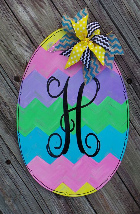 Personalized Easter Egg Door Hanger  Spring Door by NeedmoreHeart, $32.00 Personalized Easter Eggs, Easter Door Hanger, Easter Door, Burlap Crafts, Easter Projects, Bunny Crafts, Personalized Easter, Hoppy Easter, Holiday Projects