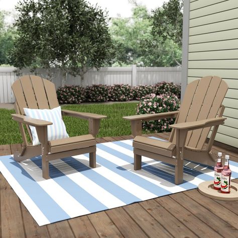 Rosecliff Heights Lopes Adirondack Chair & Reviews | Wayfair Green Adirondack Chairs, Adirondack Rocking Chair, Adirondack Chairs Patio, Folding Adirondack Chair, Rocking Chair Porch, Folding Adirondack Chairs, Plastic Adirondack Chairs, Nice Weather, Square Side Table