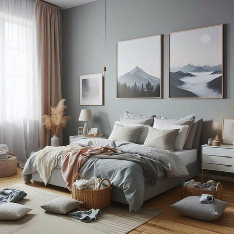 15 Light Grey Bedroom Ideas for Tranquil Spaces Light Grey Bed Bedroom Ideas, Gray Blue Bedroom Walls, Light Blue Grey Bedroom, Light Blue And Gray Bedroom, Light Grey Walls Bedroom, Grey Bedframe Room Ideas, Masculine Guest Bedroom, Gray Blue Bedroom, Light Grey Bedroom Ideas