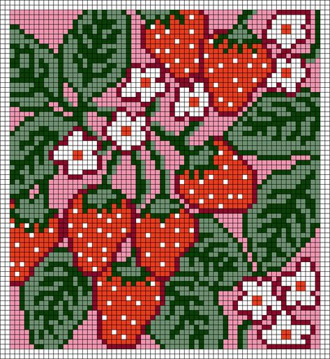 Alpha pattern #115694 variation #314727 | BraceletBook Cottagecore Grid Pattern, Grid Pattern Art, Strawberry Shortcake Alpha Pattern, Strawberry Tapestry Crochet, Pixel Grid Crochet Blanket, Cross Stitch Patterns Grid, Strawberry Grid Pattern, Crochet Tapestry Aesthetic, Beaded Tapestry Patterns