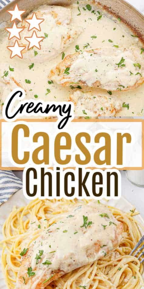 This creamy Caesar chicken recipe is cooked on the stovetop and served over pasta, or served alone! A great easy dinner, that you can also serve with a side salad! Creamy Caesar Chicken, Cesar Chicken, Tender Chicken Breast Recipes, Caesar Sauce, Caesar Chicken, Creamy Chicken Recipes, Cookies Ice Cream, Fast Dinner Recipes, Fast Dinner