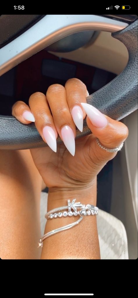 French Ombre Nails Stilettos, Cream Stiletto Nails, Soft Pink Stiletto Nails, Ombre Stilletos Nails, Cute Stilletos Nails, Pink Short Stiletto Nails, Stiletto Nails Classy, Lavender Stiletto Nails, Pink And White Stiletto Nails