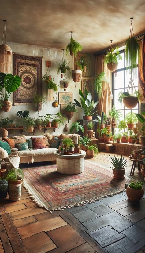 Black Plant Wall, Boho Waiting Room, Bedroom Full Of Plants, Living Room Plants Decor, Rustic Boho Living Room, Fresh Living Room, Living Room Plants, Plant Decor Indoor, House Plants Decor