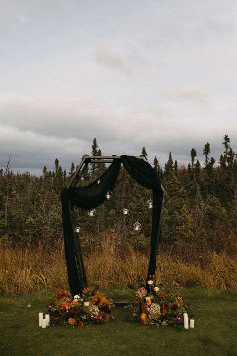 Black Wedding Arbor, Outdoor Dark Wedding, Goth Wedding Arch, Witchy Wedding Arch, Dark Outdoor Wedding, Dark Elopement, Gothic Wedding Arch, Southern Gothic Wedding, Moody Forest Wedding