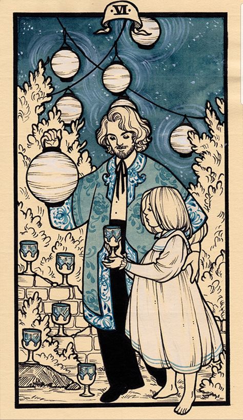 Fyodor Pavlov Tarot, Fyodor Pavlov, Six Of Cups, Tarot Card Artwork, Cups Tarot, Vintage Tarot, Online Tarot, Esoteric Art, Tarot Cards Art