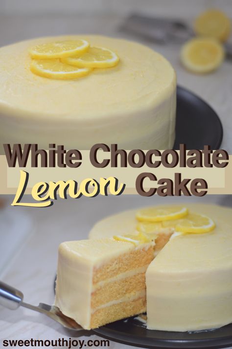 A recipe for baking a white chocolate and lemon flavoured cake Lemon And White Chocolate Cake, Lemon Ganache Recipe, Chocolate Lemon Cake, White Chocolate Cake Recipe, Lemon Ganache, Cream Ganache, Lemon White Chocolate, Lemon Sponge Cake, Cake With White Chocolate