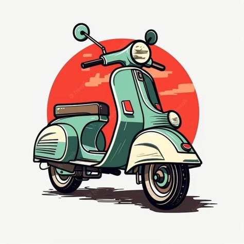 Vespa Art Design, Vespa Logo Design, Vespa Cartoon, Lml Vespa, Vespa Logo, Vespa Art, Vespa Motorcycle, Cat Mascot, Vespa Scooter