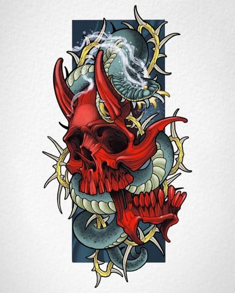 Japanese Style Tattoo, Neo Tattoo, Neotraditional Tattoo, Japan Tattoo Design, Chicano Art Tattoos, Skulls Drawing, Sketch Tattoo Design, Tatuaje A Color, Traditional Tattoo Design