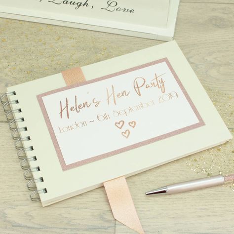 Personalised Rose Gold Hen Party Memory Guest Book Hen Fest, Party Guest Book, Rose Gold Ribbon, Note Pen, Rose Gold Theme, Hen Party Accessories, Unique Guest Book, Hens Party, Gold Theme