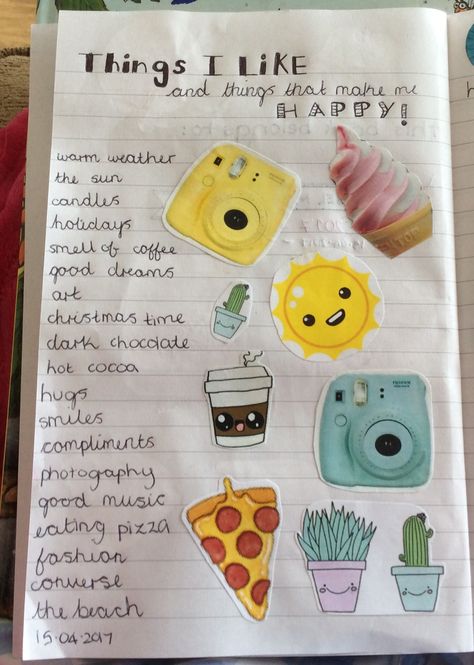 What I like and what makes me happy! A page in my journal. Things That Make Me Happy Journal, Dairy Quotes, What Makes Me Happy, Family Journal, Instagram Feed Planner, Happiness Journal, Book Cover Diy, Dark Nature, Diary Covers