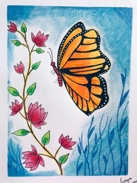 Butterfly Garden Drawing Easy, Spring Pencil Drawings, Whimsical Butterfly Art, Butterfly Garden Drawing, Butterfly Drawing For Kids, Butterfly Drawing Easy, Draw Sea Animals, Draw Sea, Easy Butterfly Drawing