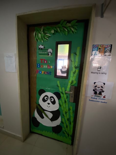 Panda Door Decorations, Panda Door Decorations Classroom, Panda Bulletin Board Ideas, Panda Classroom Theme, Panda Classroom, Door Decoration For Preschool, Kindergarten Classroom Door, Classroom 2023, Library Bulletin Boards