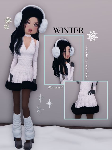 Dress To Impress Outfits Roblox Game Chic Theme, Dress To Impress Roblox Game Outfit Ideas Theme Fancy Dinner, Snow Day Dti Outfit Idea, New Years Eve Dti Fits, Dti Outfit Ideas Winter, Snow Day Dress To Impress No Vip, Festive Holiday Dti Outfits Ideas, Di Snow Day, Winter Dti Outfits No Vip