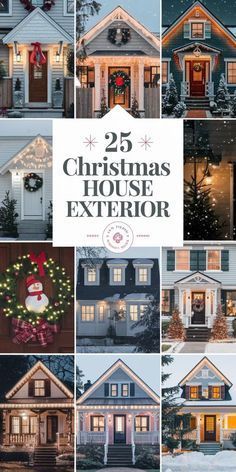 Stone House Christmas Decorations Exterior, Historic Home Christmas Exterior, Modern Farmhouse Christmas Exterior, House Exterior Christmas Decor, Front Of House Christmas Decor, House Exterior Decoration, Houses Decorated For Christmas, Cozy Christmas House, Christmas Lights On House Exterior