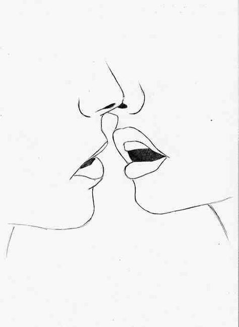 Lesbian Line Art, Tumblr Sketches, Simple Face Drawing, Art Lips, Tumblr Drawings, Kiss Art, Drawing Videos, Skagen, Manga Illustration