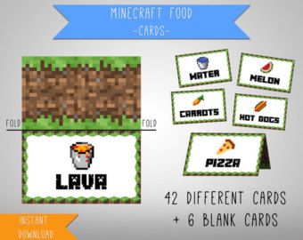 Minecraft Printable Food Tent Cards Minecraft Food Labels Free, Minecraft Food Printables, Minecraft Food Tent Cards, Minecraft Food Tents, Free Printable Food Labels, Minecraft Food Cards, Free Printable Minecraft, Minecraft Printables Free, Minecraft Printable