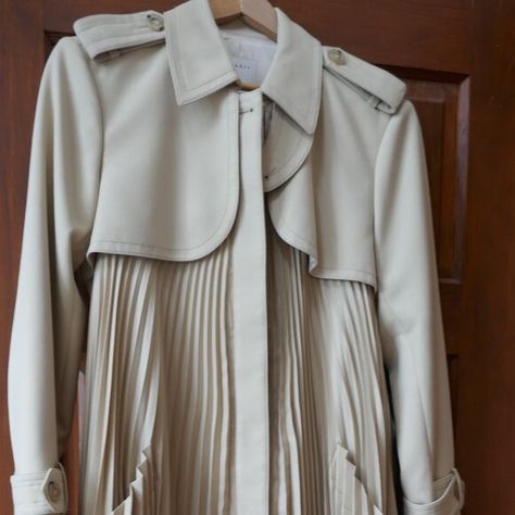 Sandro Beige Pleated Long Sleeve Belted Trench Coat FR Size 42 Coat With Belt, Belted Trench Coat, Mid Calf, Made In France, The Knee, Trench Coat, Size 10, Outfit Inspo, Plus Fashion