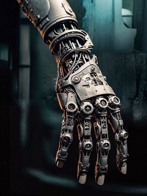 Cyberpunk Metal Arm, Robot Limbs Concept Art, Techno Viking, Bionic Hand, Steampunk Arm, Robot Dragon, Robot Tattoo, Cyberpunk Helmet, Robotic Hand