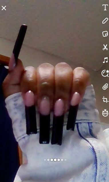 Black And Pink French Tip Nails, Pink And Black French Tip, Pink And Black French Tip Nails, Long Black French Tip Nails, Black French Tip Toes, Long French Tip Nails, French Tip Toes, Black French Tip Nails, Black French Nails