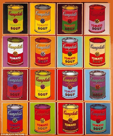 Change in attitude: By 1964, Campbell's realised the paintings were becoming a phenomenon and the company marketing manager even sent a letter of admiration to Warhol Andy Warhol Soup Cans, Andy Warhol Poster, Pop Art Andy Warhol, Warhol Paintings, Art Andy Warhol, Andy Warhol Inspired, Andy Warhol Pop Art, Andy Warhol Art, Warhol Art