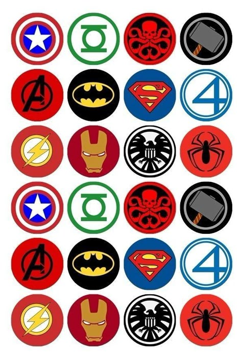 Superhero Symbols, Avengers Symbols, Superhero Bedroom, Ideas Cupcakes, Hero Logo, Avengers Logo, Marvel Tattoos, Avengers Party, Edible Cupcake Toppers