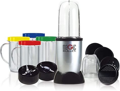 17-piece high-speed mixing system chops, whips, blends, and more. Cups are made out of high-impact plastic. Countertop Appliances, Portable Blender, Good Smoothies, Magic Bullet, Mini Foods, Nutribullet Blender, Coffee Grinder, Coffee Colour, Fruit Smoothies