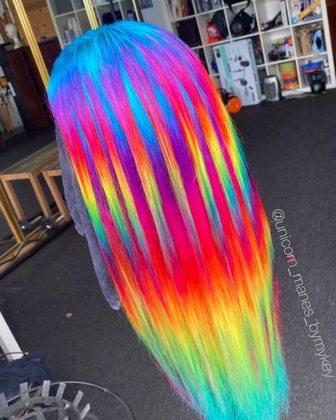 An Australian Hairstylist Turns Hair Into Unicorn Manes and Gives People a Dose of Rainbow Exotic Hair Color, Dye Inspiration, Graduation Hair, Epic Hair, Funky Colors, Holographic Hair, Vivid Hair, Awesome Hairstyles, Dark Brunette Hair