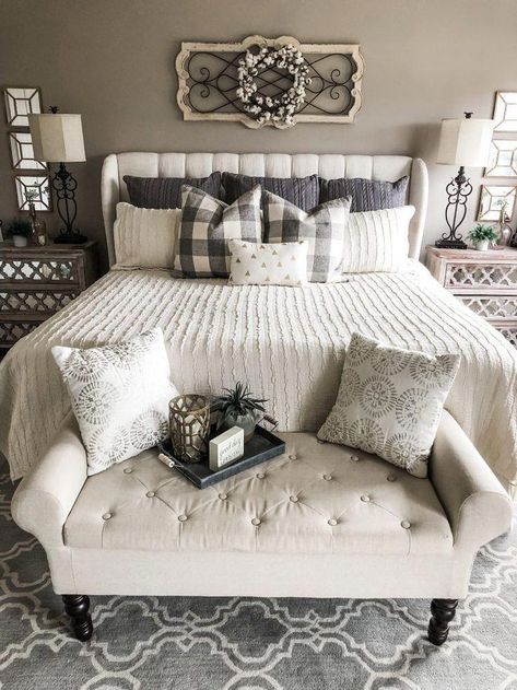 How to create a master bedroom that is cozy and cute! By Wilshire Collections Home decor ideas, Farmhouse, Farmhouse decor, decorating, decorating styles#farmhouse #farmhousedecor #homedecor #decor #decoratingideas #beds Farmhouse Bedroom Decor Ideas, Cute Dorm Rooms, Farmhouse Bedroom Decor, Bedroom Decorating, Master Bedrooms Decor, My New Room, Guest Bedroom, Small Bedroom, Bedroom Makeover