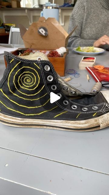 ✮✮lane✮✮ on Instagram: "finally decided to do somethin with these ole’ converse #artistsoninstagram #art #artist #embroidery #stopmotion #stopmotionanimation #spiral #converse #customized #coraline" Converse Customized, Diy Converse, Converse Embroidery, Coraline, Cool Sweaters, Stop Motion, Art Artist, Converse, Embroidery