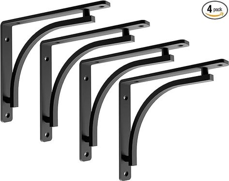 Amazon.com: Balin Designs Black Shelf Bracket for 10", 12" Shelves Pack of 4 - Heavy Duty Metal Shelf Brackets - L Brackets for Shelves Easy to Install Indoor or Outdoor Shelving - Hardware Included : Tools & Home Improvement Chrome Shelf Brackets, L Bracket Shelves, Shelving In Kitchen, Brackets For Shelves, Mantel Shelves, Classic Shelves, Heavy Duty Floating Shelves, Floating Shelf Hardware, Black Metal Shelf