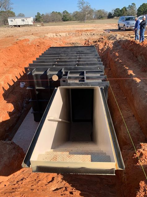 shelter-set0825-install-stairway-w-frame-34 - Atlas Survival Shelters Underground Cellar Ideas, Storm Shelters Underground, Safe Rooms In Houses, Under Ground Homes, Safe House Design, Safe Room Ideas, Storm Shelter Ideas, Underground Storm Shelters, Tornado Safe Room