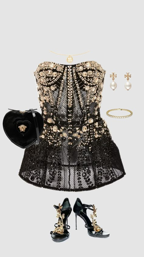 #blackandgold #fashion #fashioninspo #fashiondesigner #outfit #outfitinspo #fyp #pinterest #aesthetic #annelle Chick Outfit, Dressy Casual Outfits, Preformance Outfits, Dresses Aesthetic, Pinterest Aesthetic, New Years Eve Outfits, Glam Dresses, Dressy Outfits, Fancy Outfits