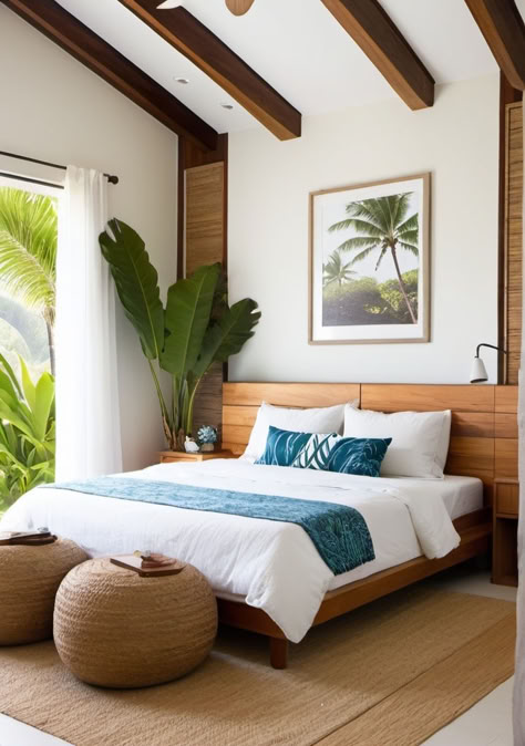 Interior Design, beach house design, modern living room Modern Tropical Decor Master Bedrooms, Hawaiian Themed Living Room, Tahiti Interior Design, Bahamian Beach House, Mexico Beach House Decor, Hawaii Home Interior, Hawaii Apartment Aesthetic, Hawaii Homes Interior, Island House Interior