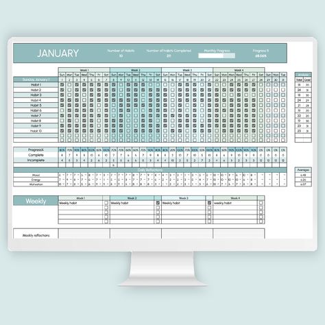 Excel Organization, Excel Habit Tracker, Habit Tracker Digital Planner, Google Sheets Ideas, Habit Tracker Spreadsheet, Digital Habit Tracker, Google Sheets Aesthetic, Google Sheets Planners, Habit Tracker Google Sheets