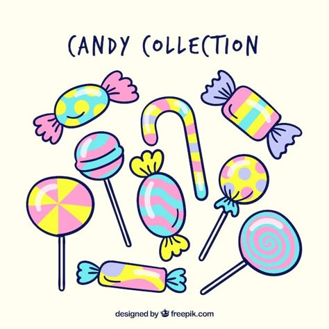 Cute Candy Doodles, Candy Cartoon Sweets, Cute Candy Drawing, Candy Art Drawing, Doodle Candy, Candy Doodles, Candy Drawings, Lollipop Drawing, Candy Pop Art